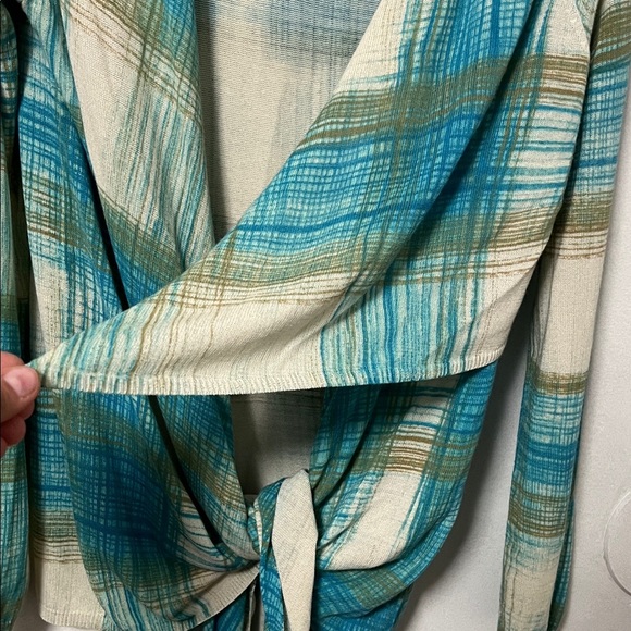 Sparrow Teal and Cream Tie-Front Cardigan - Picture 4 of 7